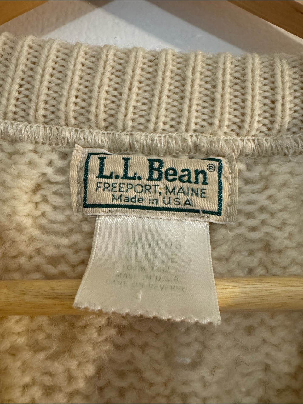 Vintage L.L. Bean Fisherman Cream 100% Wool Chunky Knit Sweater Oversized XL - Picture 4 of 7